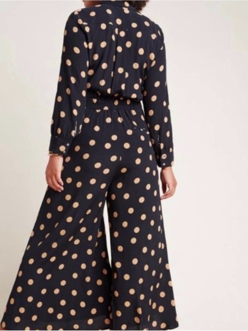Anthropologie Black Jumpsuit with Tan Polka Dots - Picture 2 of 4